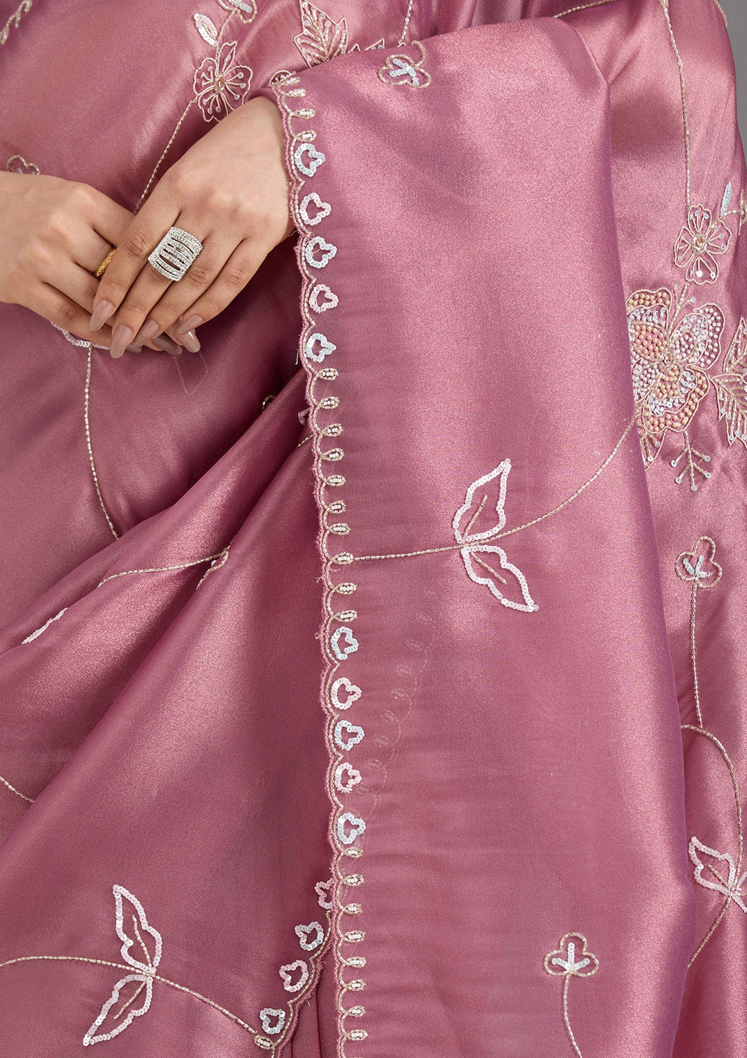 Onion Pink Aariwork Tissue Saree_koskii