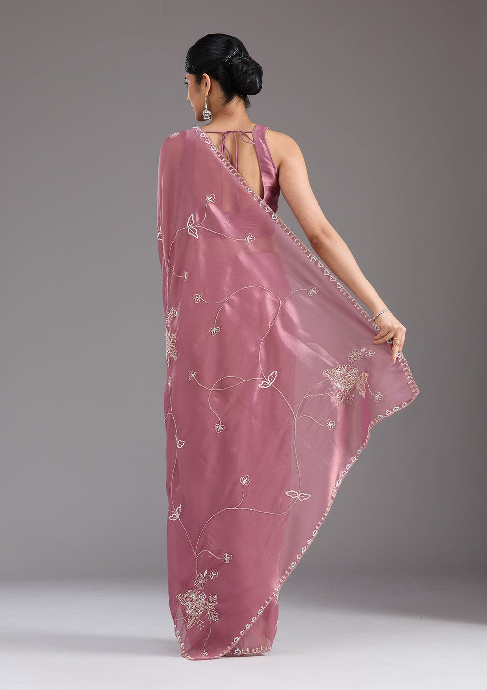 Onion Pink Aariwork Tissue Saree_koskii