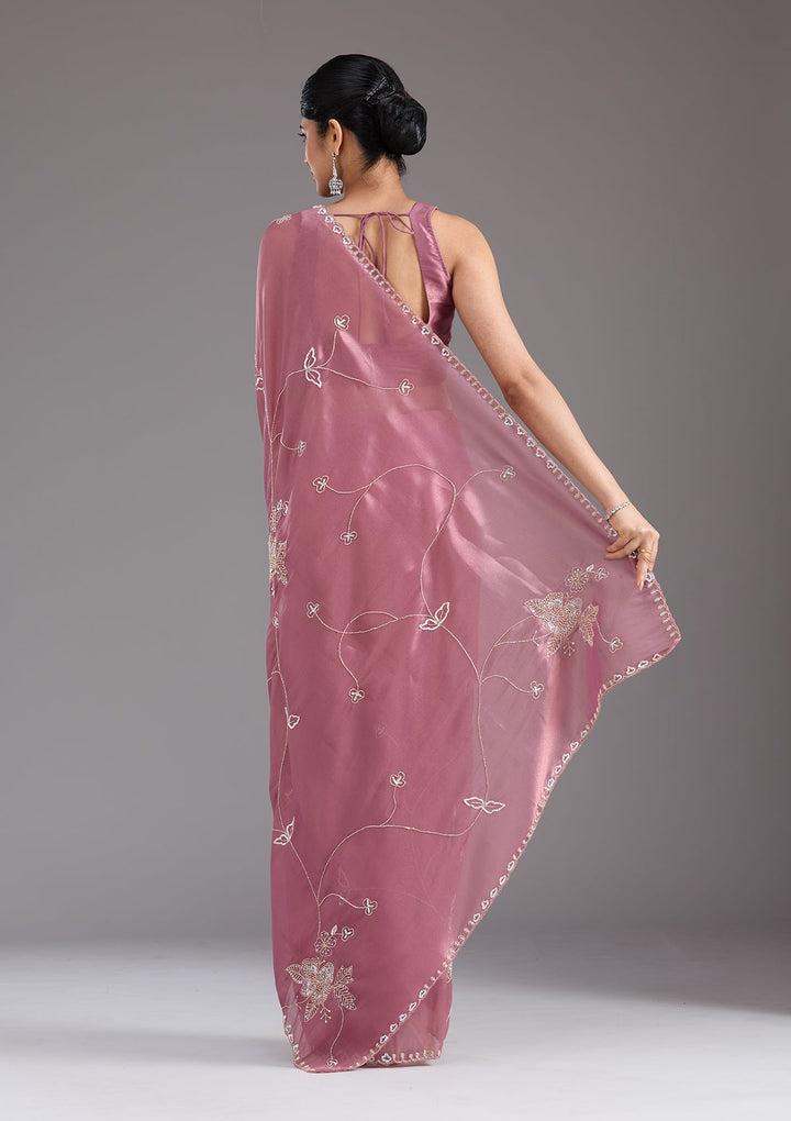 Onion Pink Aariwork Tissue Saree_koskii