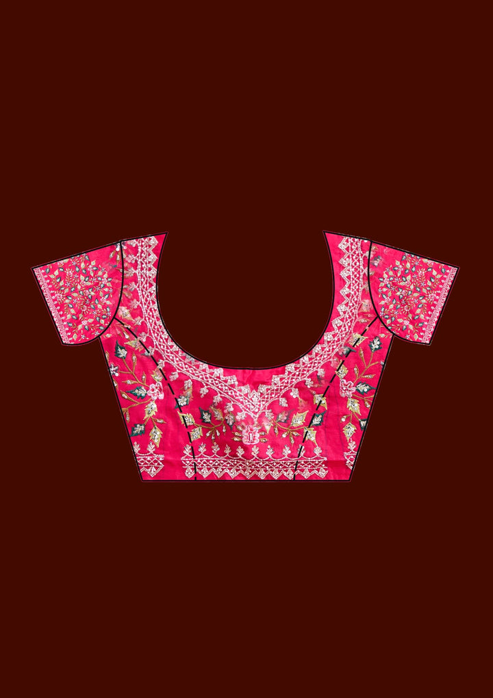 Rani Pink Aariwork Tissue Saree