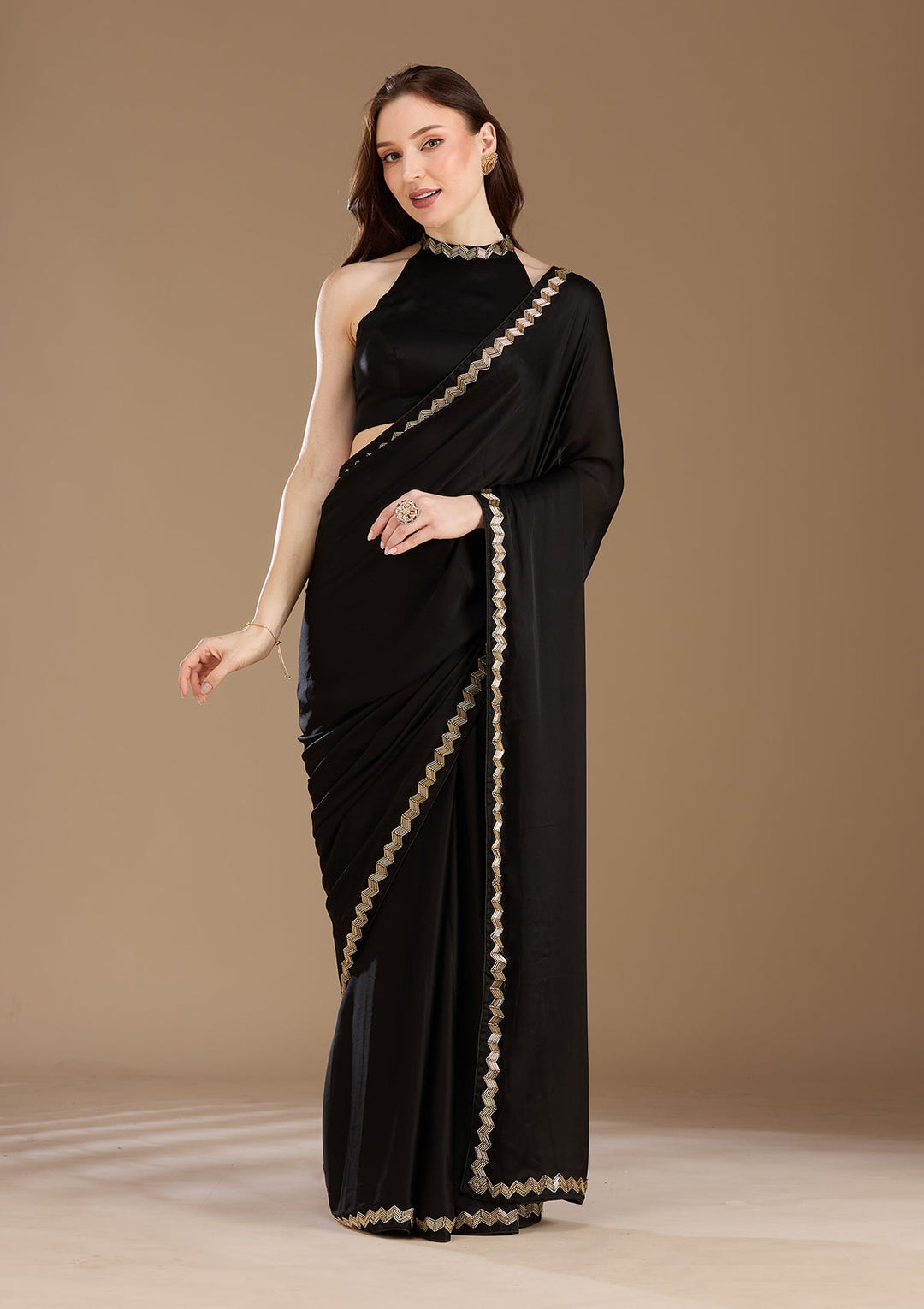 Black Aariwork Satin Saree