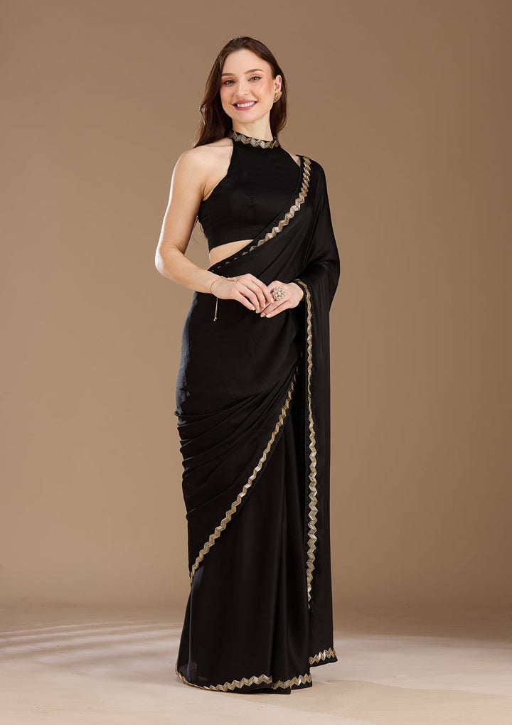 Black Aariwork Satin Saree