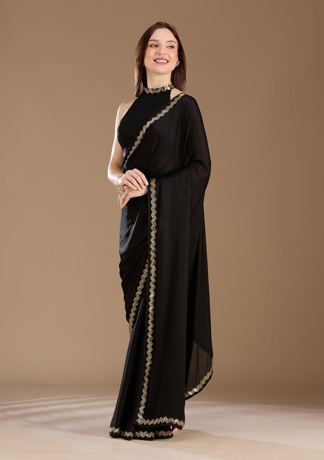 Black Aariwork Satin Saree