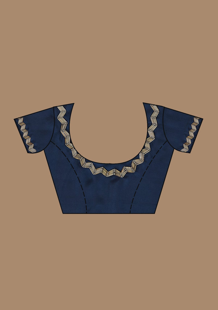 Navy Blue Aariwork Satin Saree_koskii