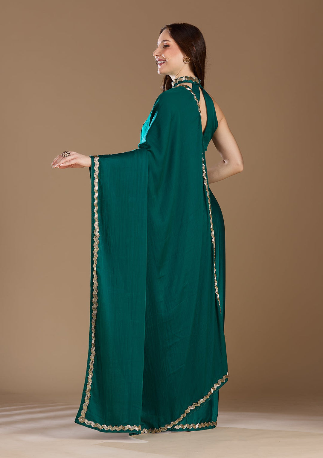 Peacock Blue Aariwork Satin Saree