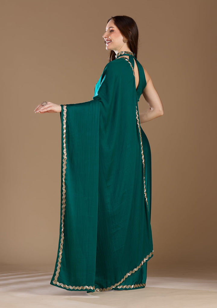 Peacock Blue Aariwork Satin Saree