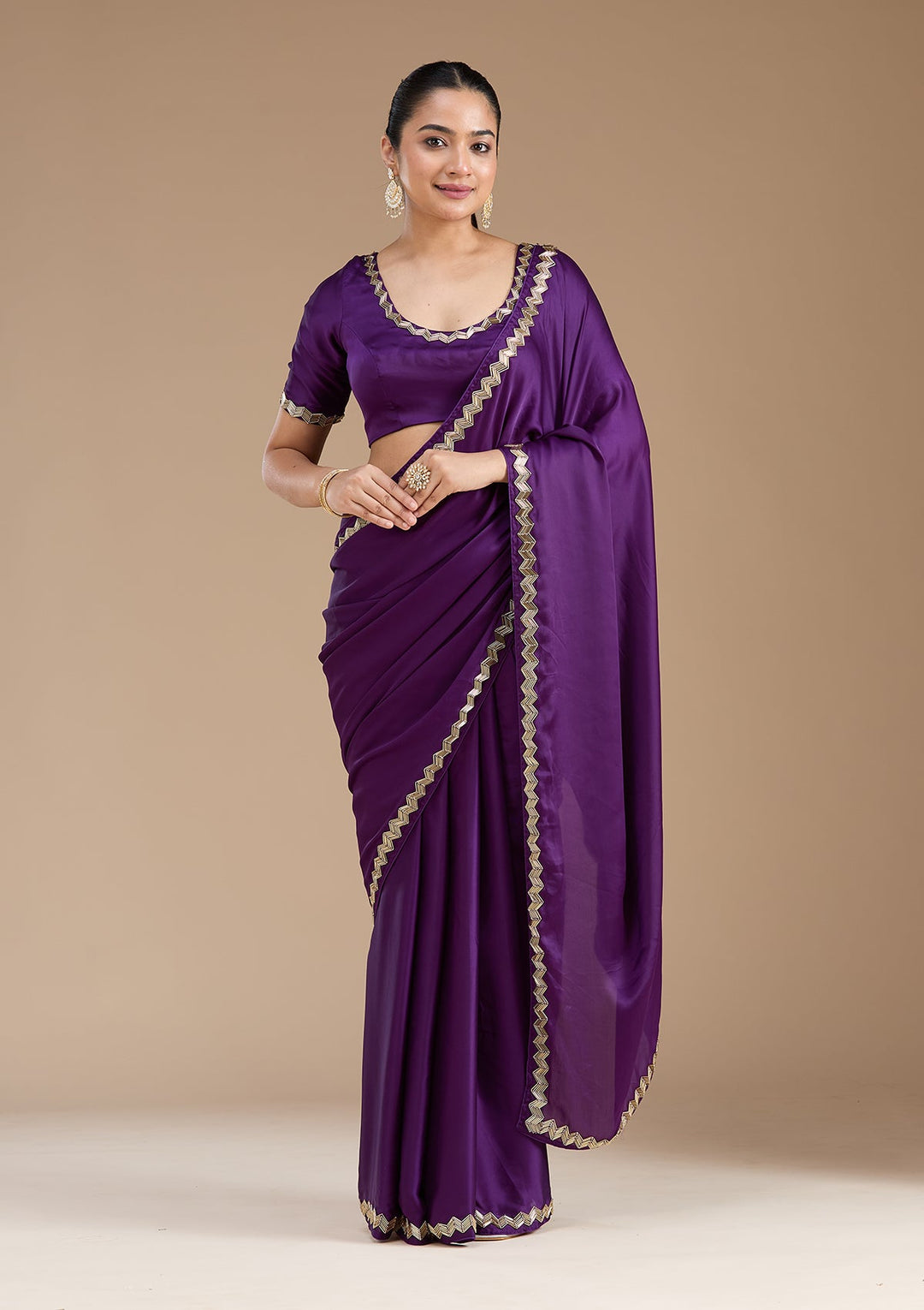 Purple Aariwork Satin Saree_koskii
