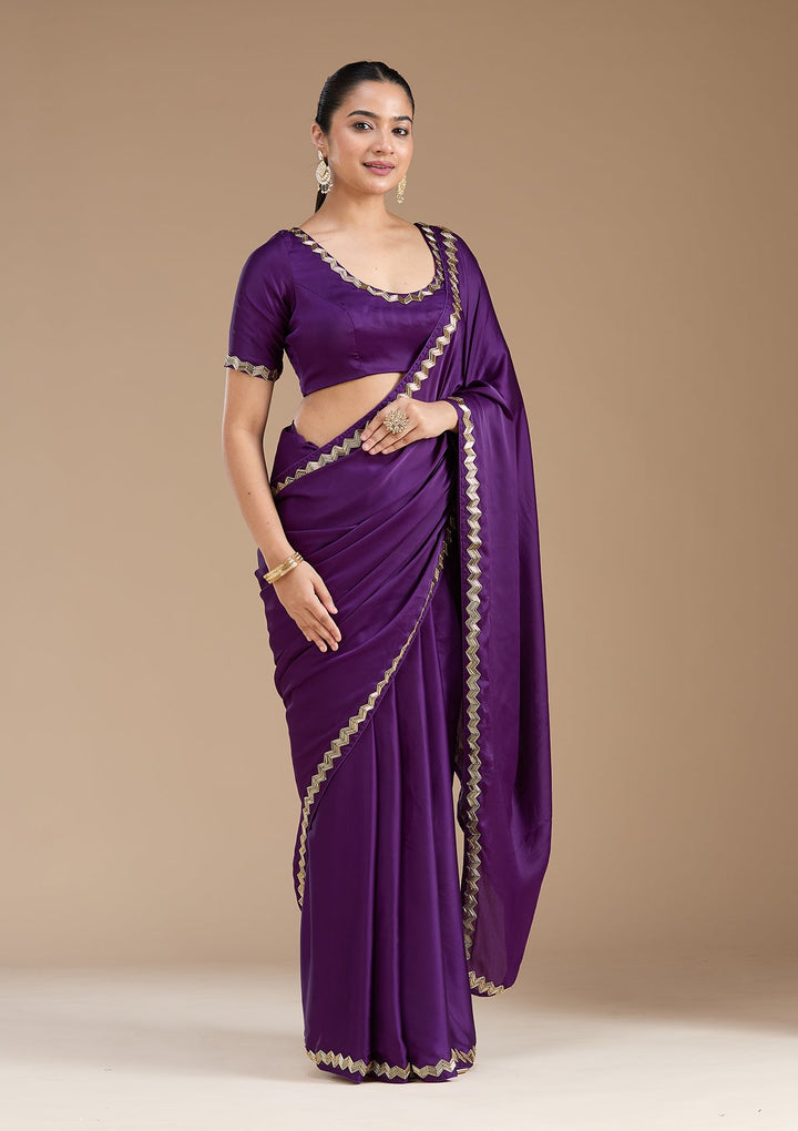 Purple Aariwork Satin Saree_koskii