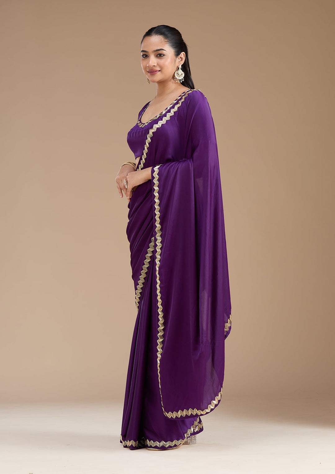 Purple Aariwork Satin Saree_koskii