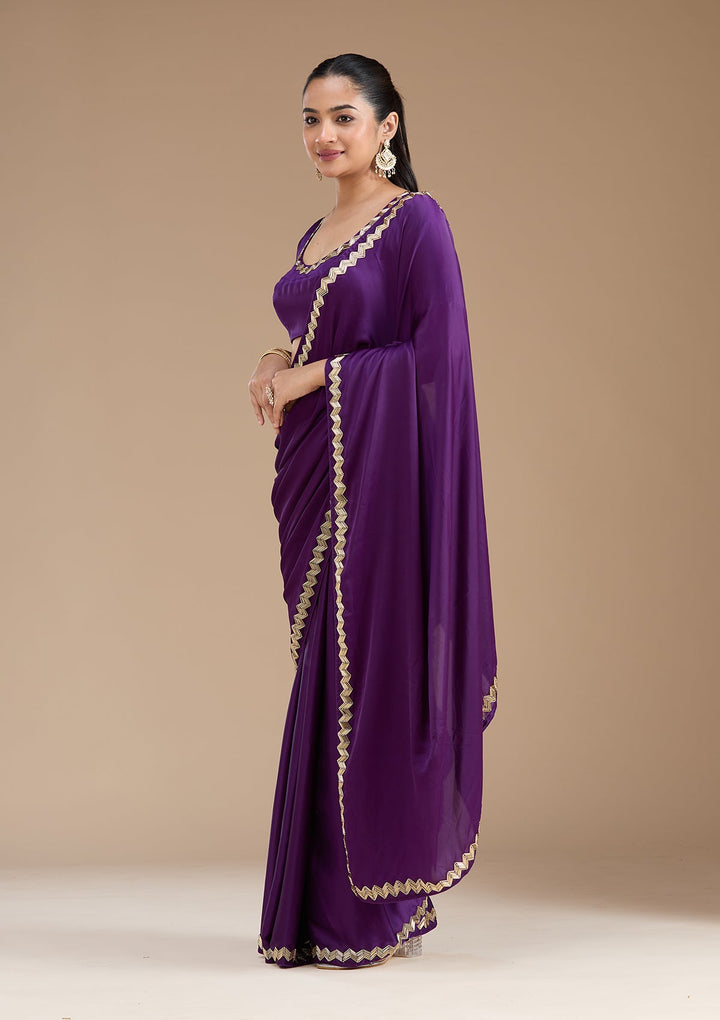 Purple Aariwork Satin Saree_koskii
