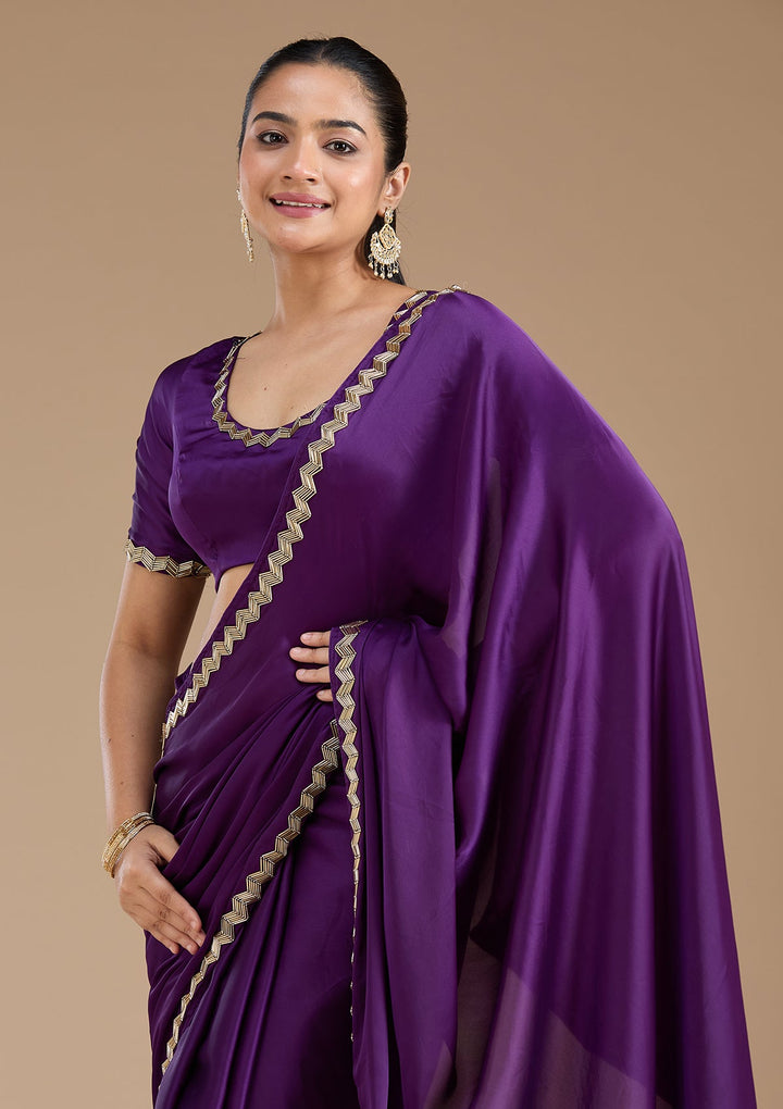 Purple Aariwork Satin Saree_koskii