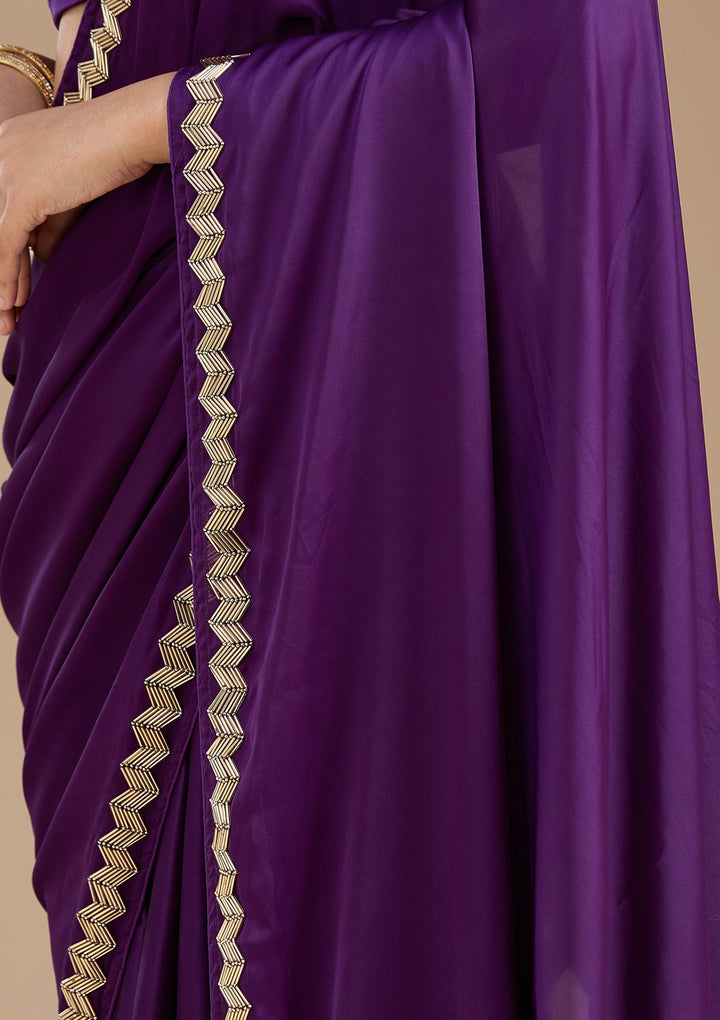Purple Aariwork Satin Saree_koskii