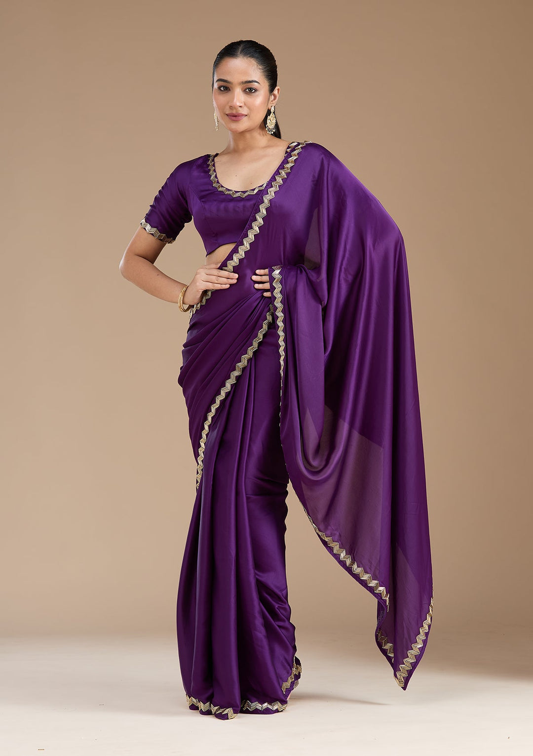 Purple Aariwork Satin Saree_koskii