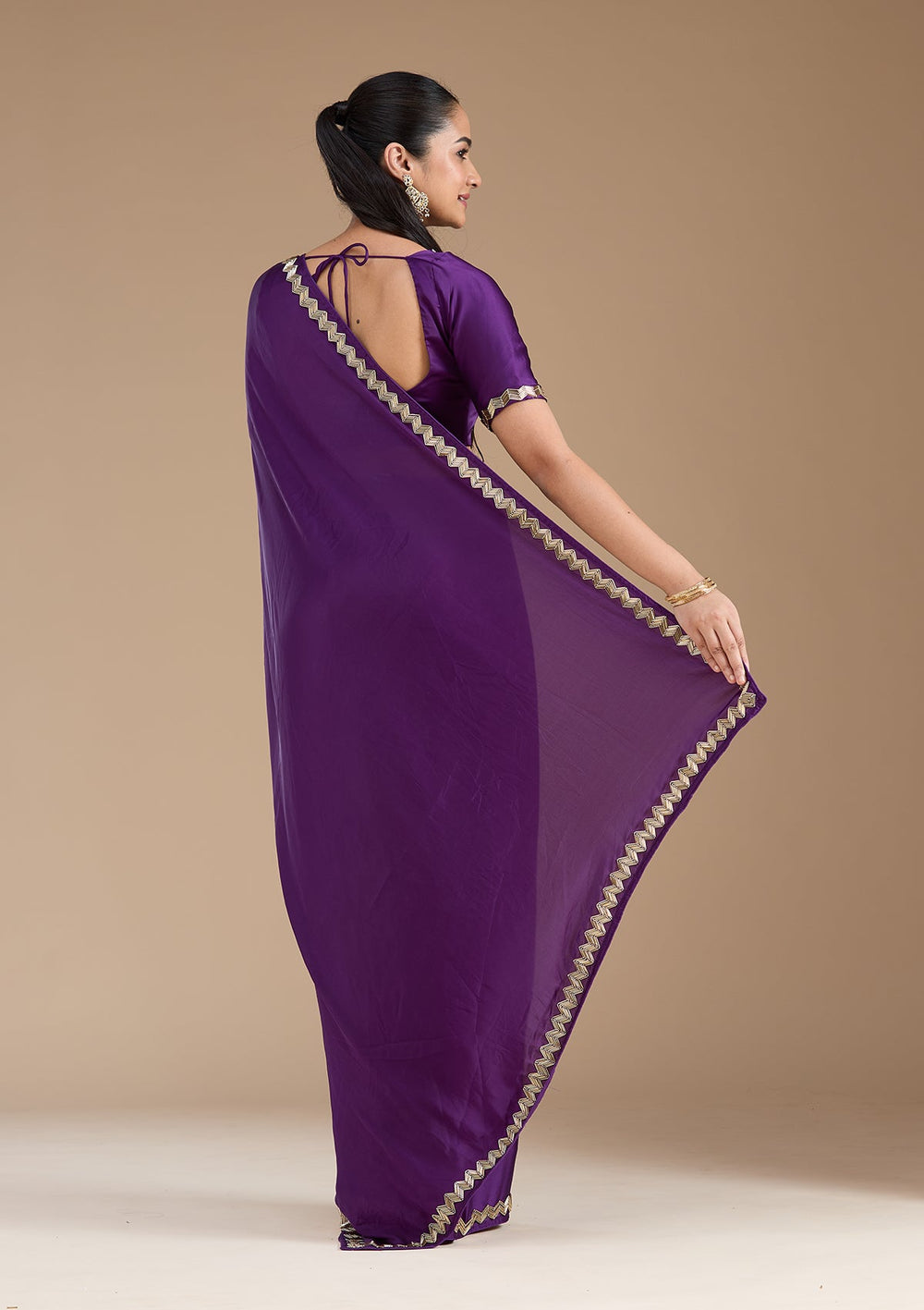 Purple Aariwork Satin Saree_koskii