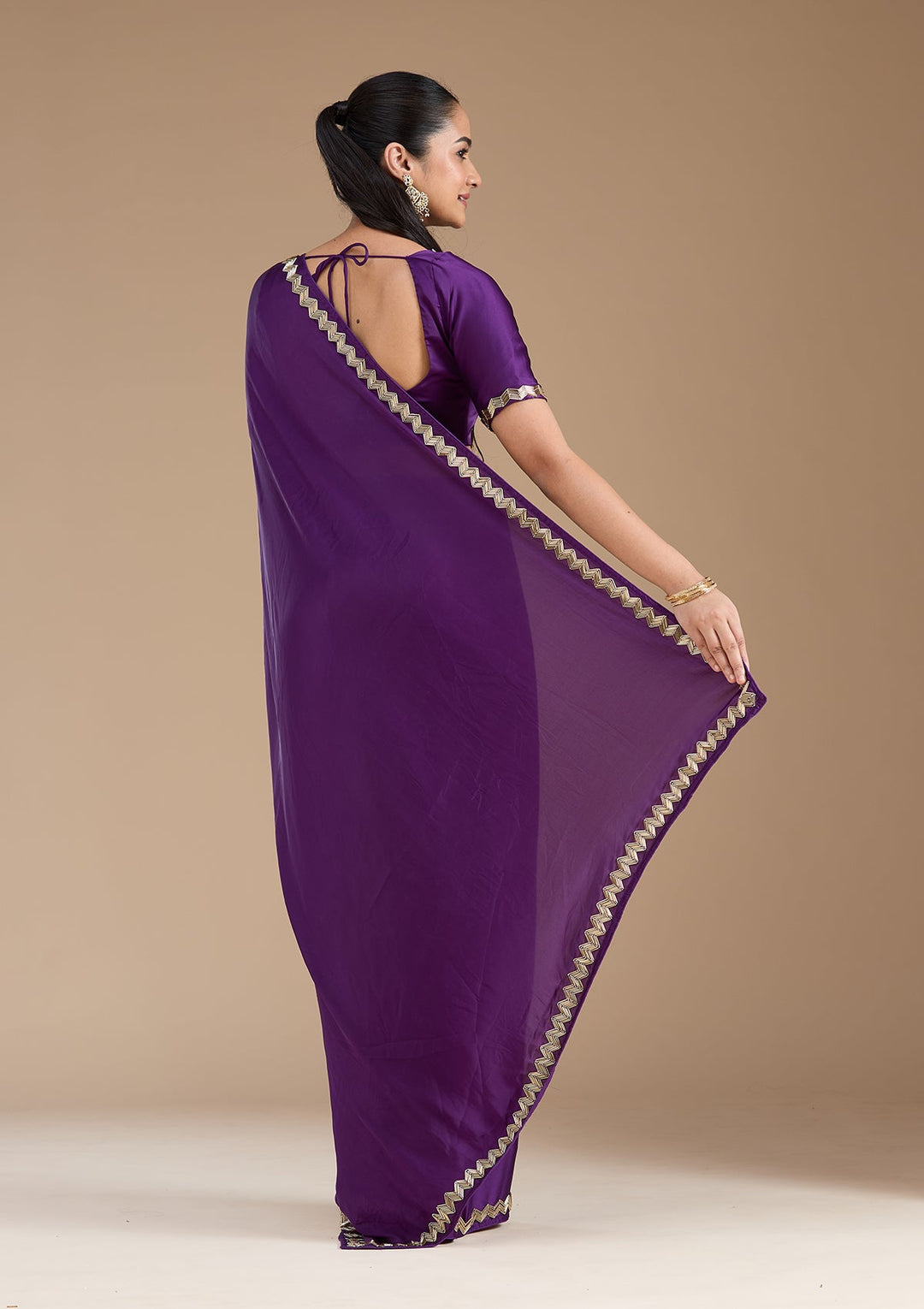 Purple Aariwork Satin Saree_koskii