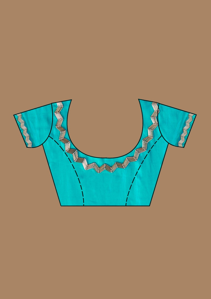 Turquoise Blue Aariwork Satin Saree