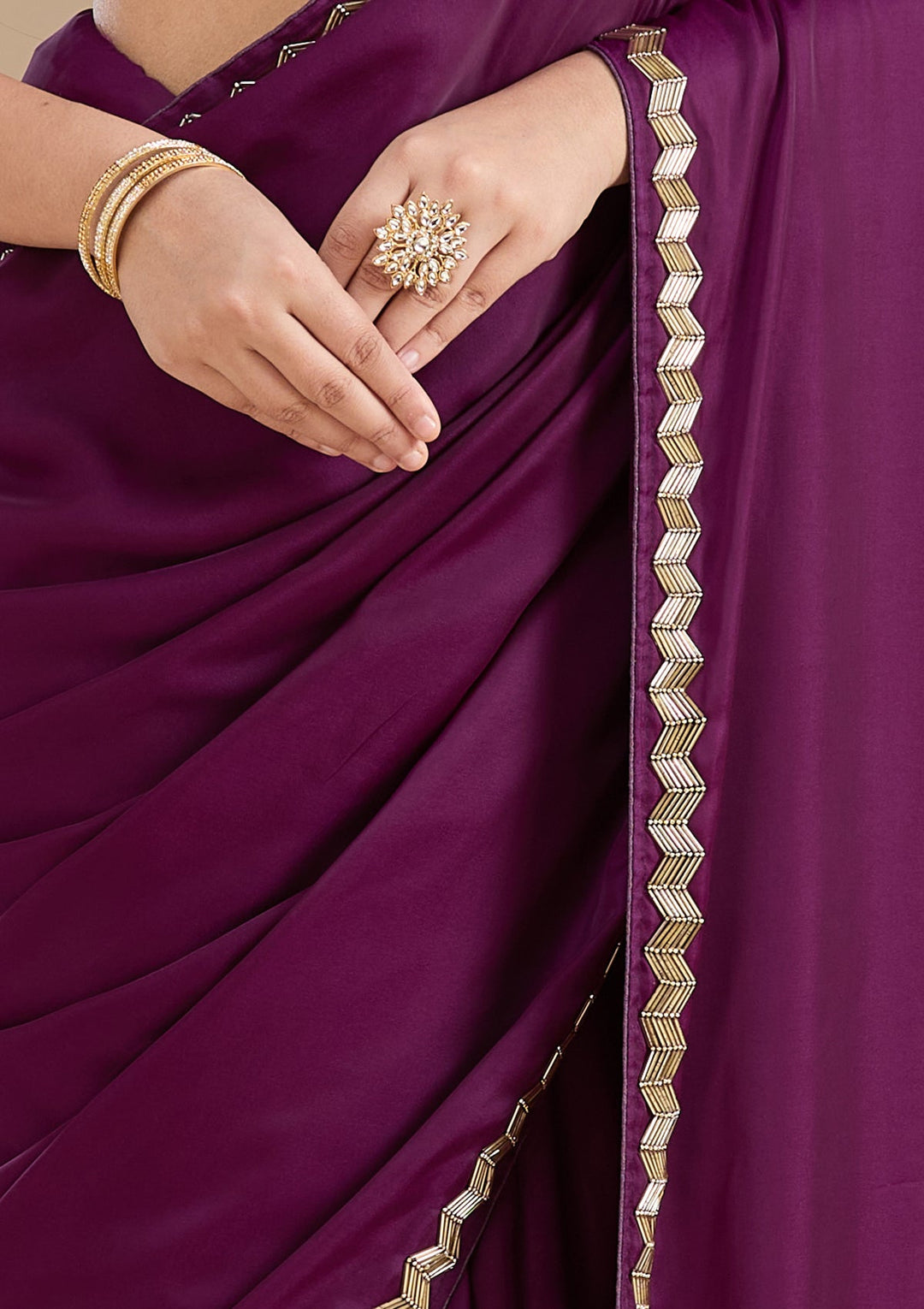 Wine Aariwork Satin Saree_koskii