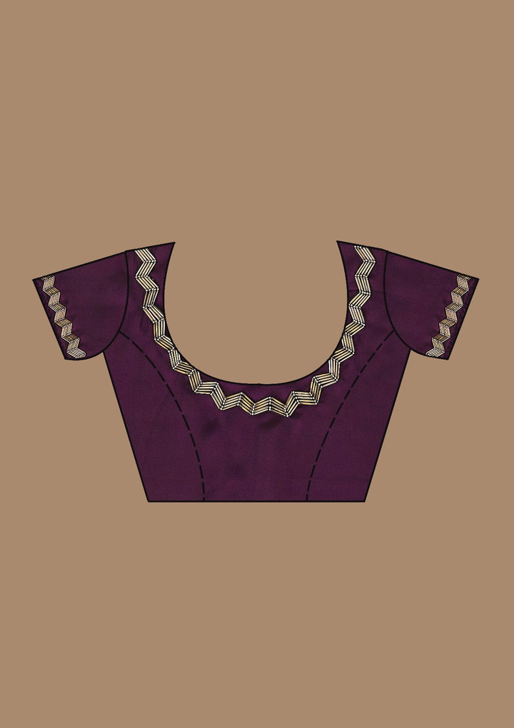 Wine Aariwork Satin Saree_koskii