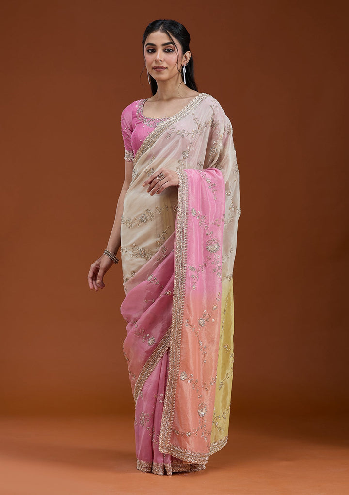 Peach Cutdana Tissue Saree_koskii
