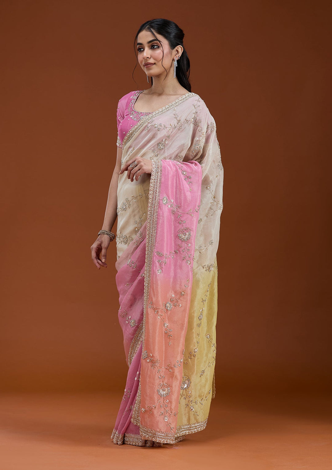 Peach Cutdana Tissue Saree_koskii