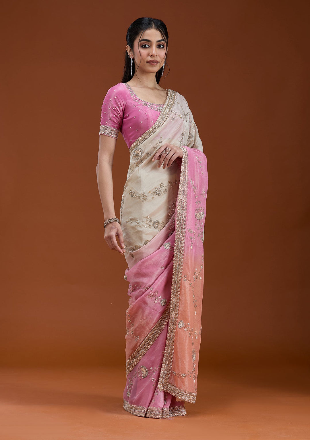 Peach Cutdana Tissue Saree_koskii
