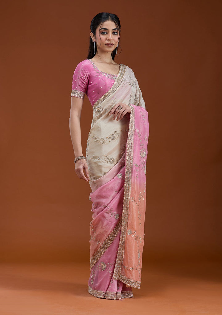 Peach Cutdana Tissue Saree_koskii