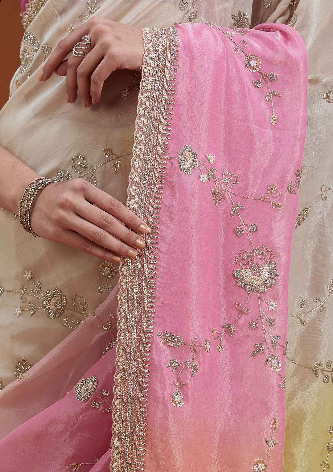 Peach Cutdana Tissue Saree_koskii