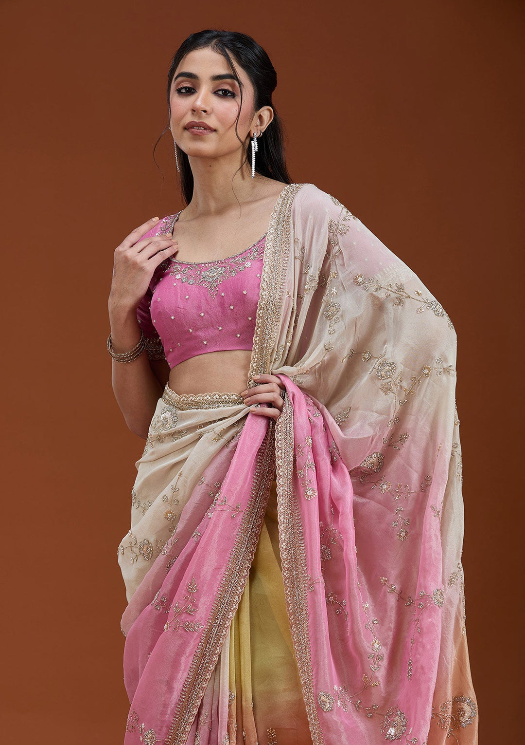 Peach Cutdana Tissue Saree_koskii