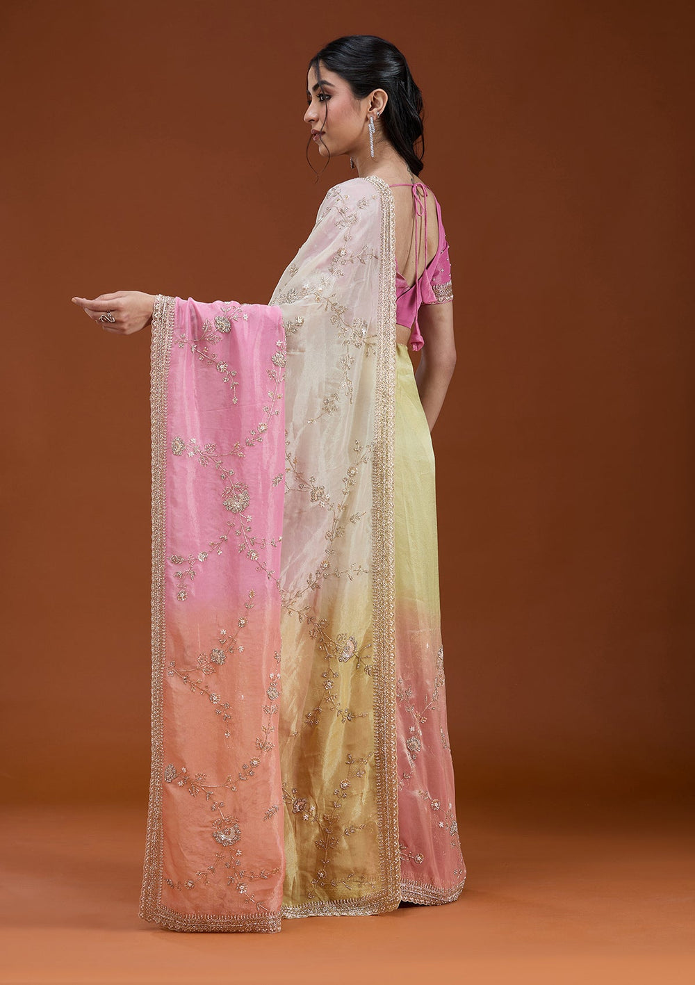 Peach Cutdana Tissue Saree_koskii