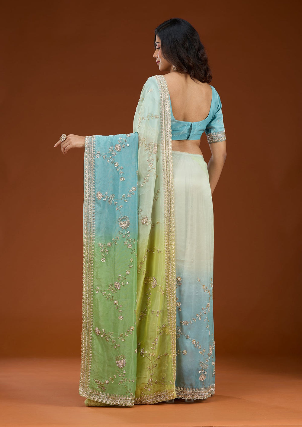 Pista Green Cutdana Tissue Saree_koskii