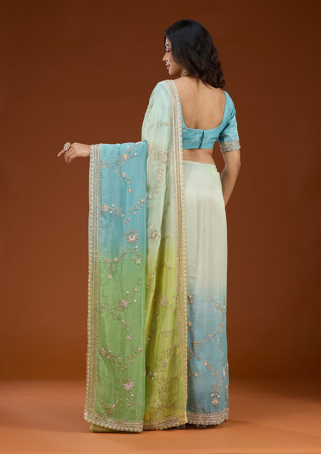 Pista Green Cutdana Tissue Saree_koskii