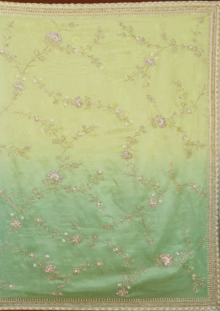 Pista Green Cutdana Tissue Saree_koskii