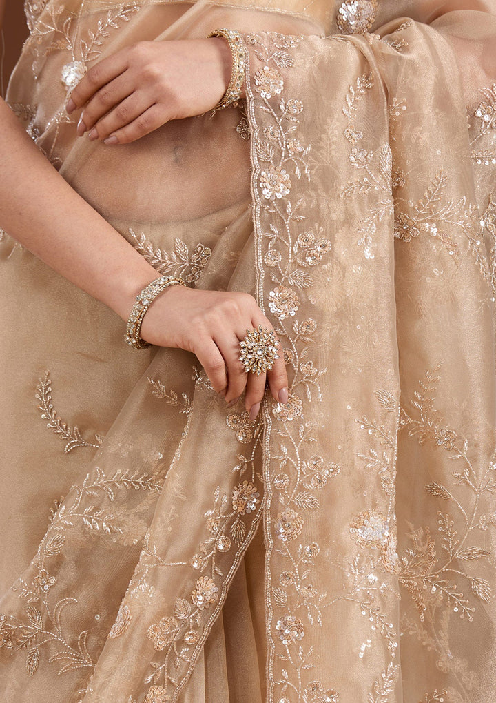 Beige Cutdana Organza Saree-koskii