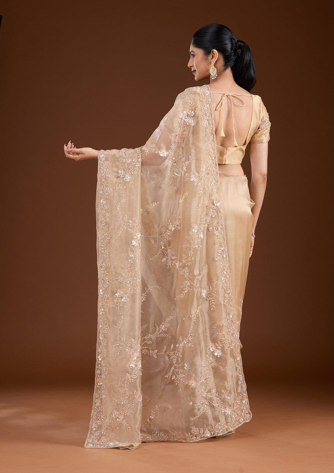 Beige Cutdana Organza Saree-koskii