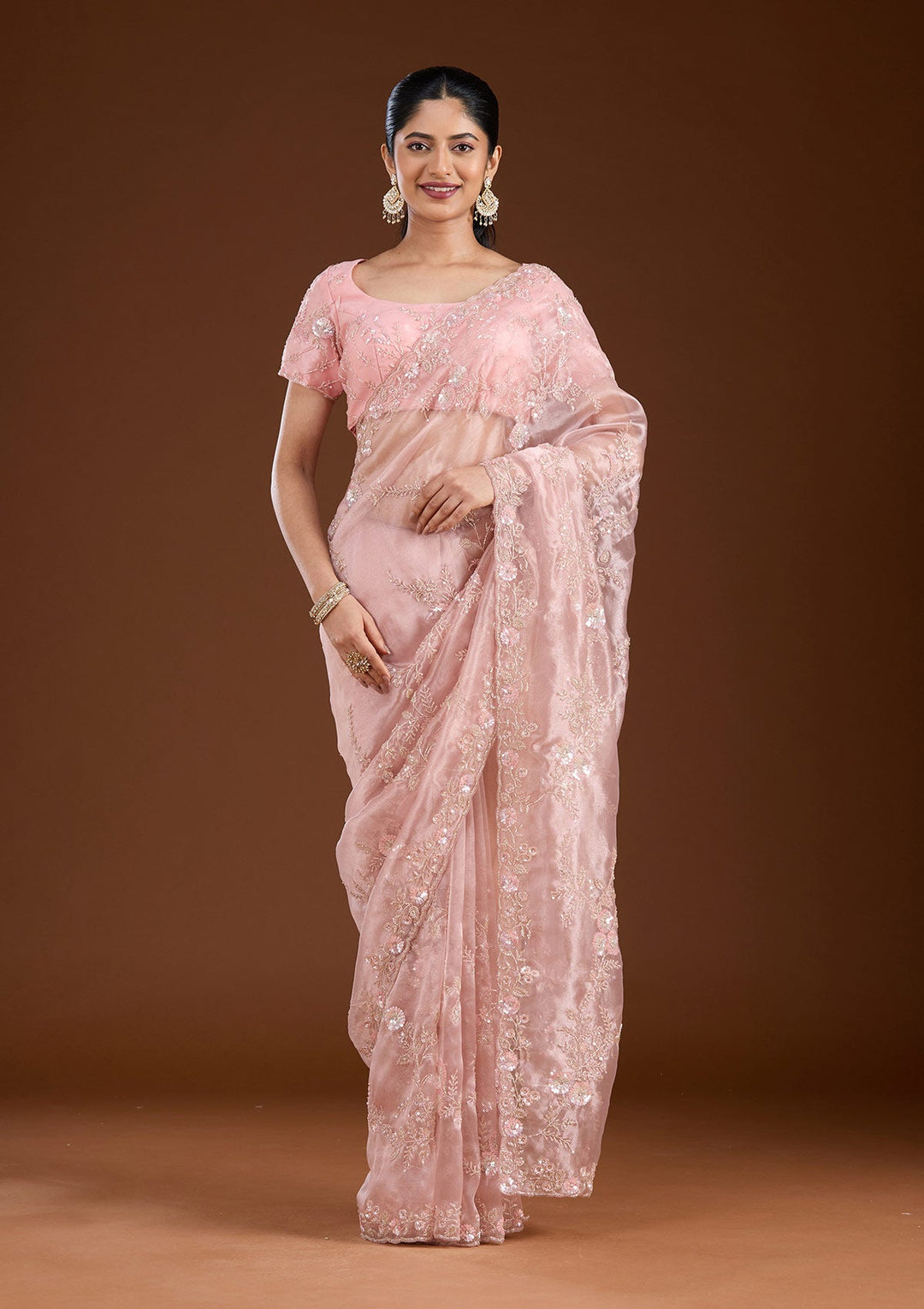 Pink Cutdana Organza Saree-koskii