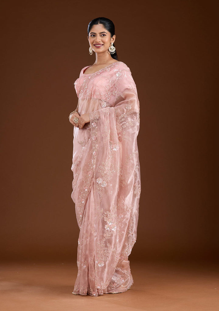 Pink Cutdana Organza Saree-koskii