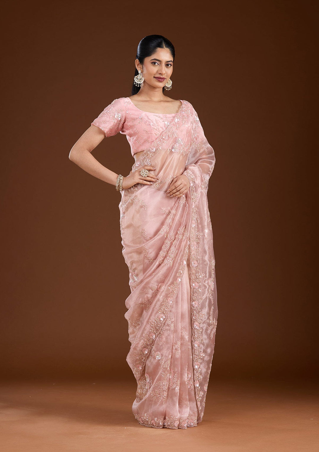 Pink Cutdana Organza Saree-koskii