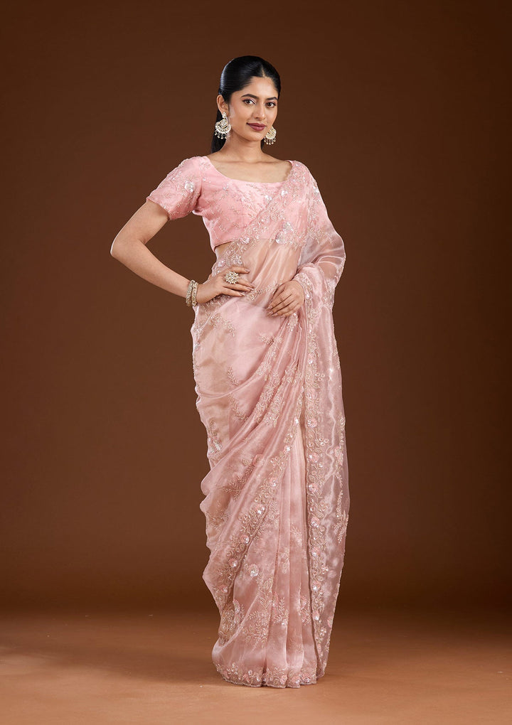 Pink Cutdana Organza Saree-koskii