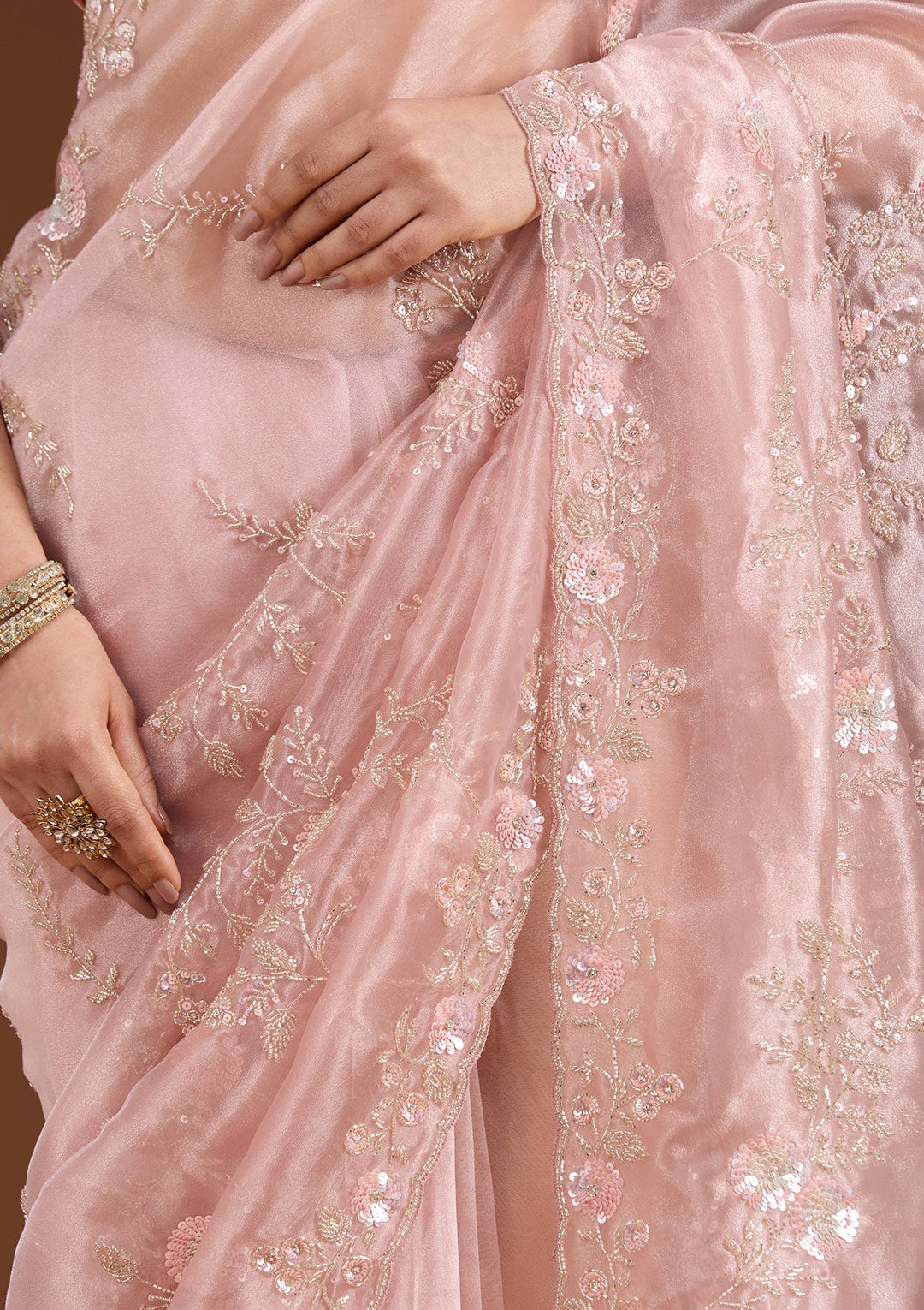 Pink Cutdana Organza Saree-koskii