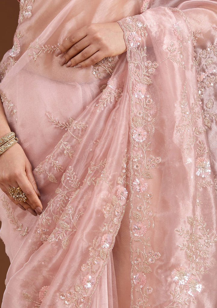 Pink Cutdana Organza Saree-koskii