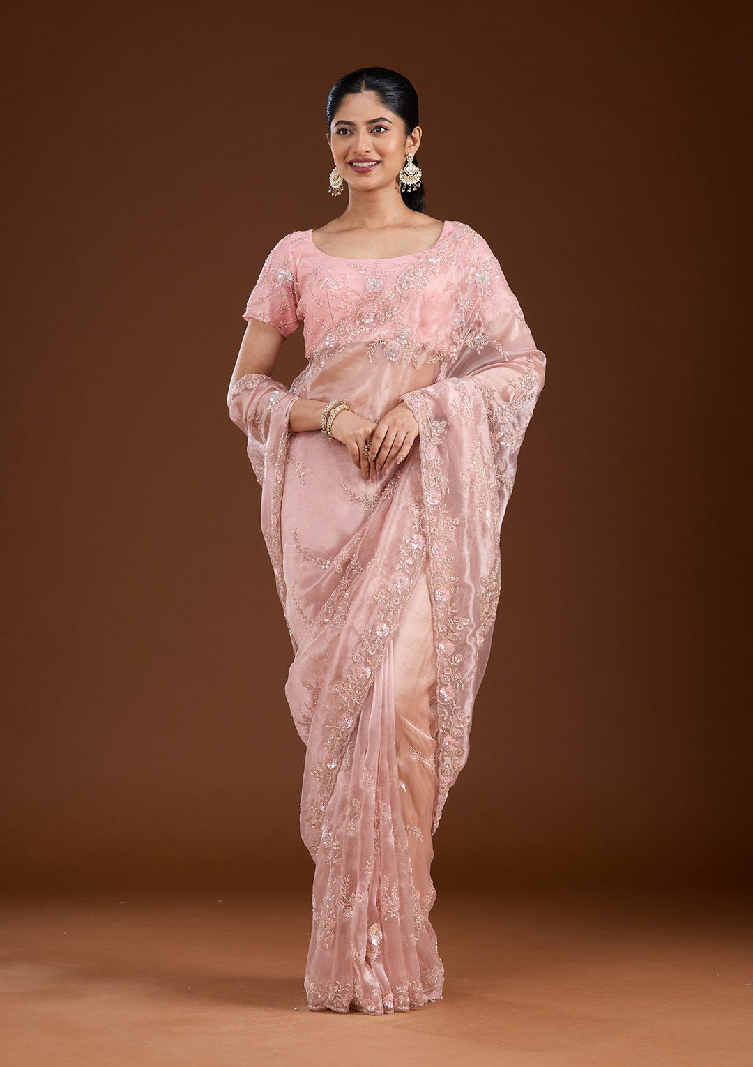 Pink Cutdana Organza Saree-koskii