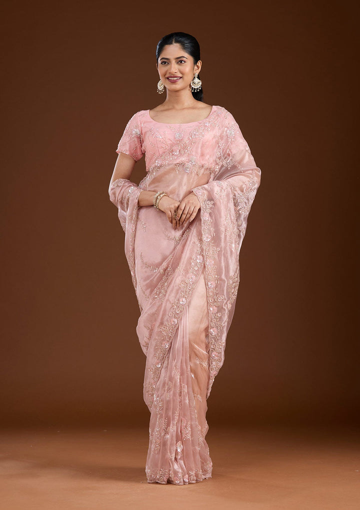 Pink Cutdana Organza Saree-koskii