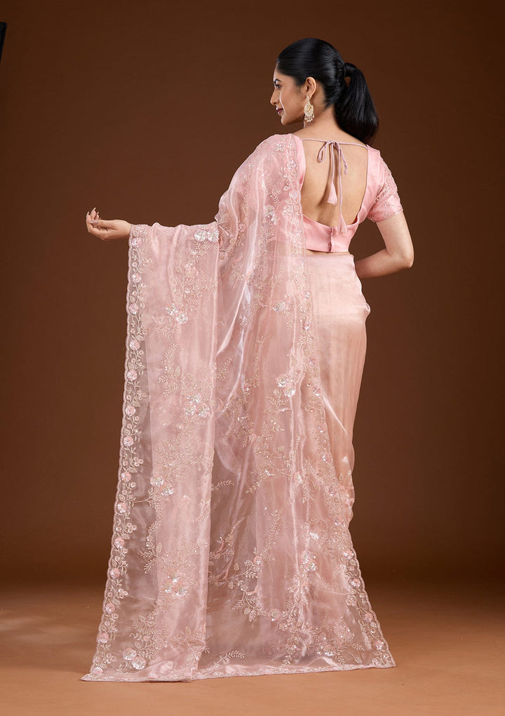 Pink Cutdana Organza Saree-koskii