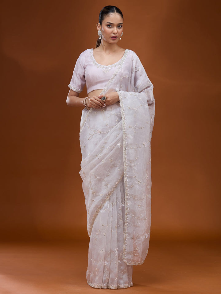 Sky Blue Cutdana Chiffon Saree
