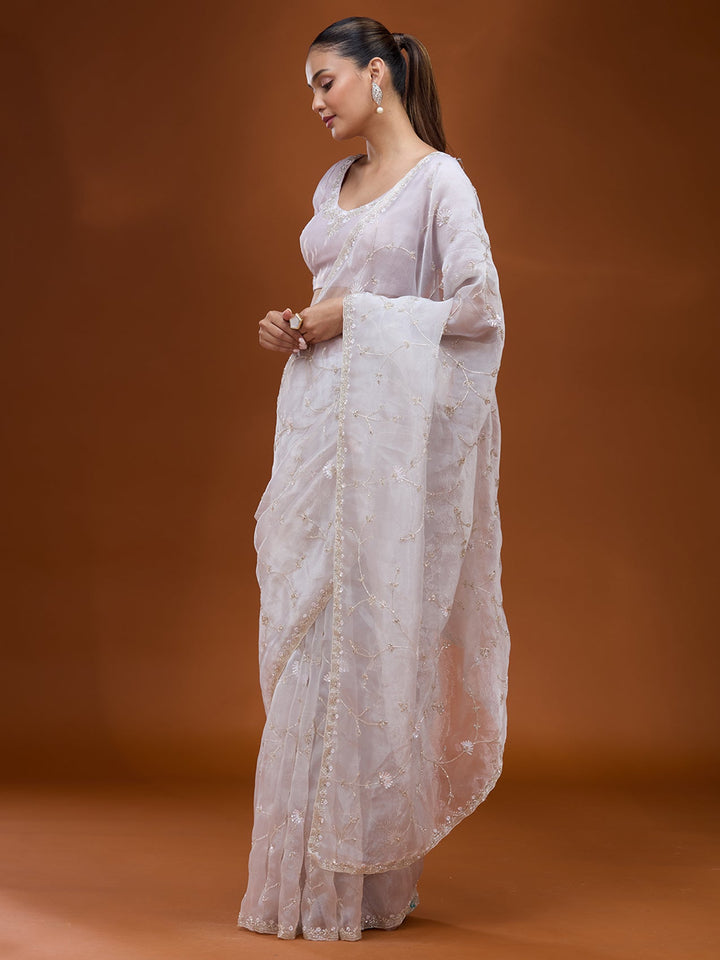 Sky Blue Cutdana Chiffon Saree