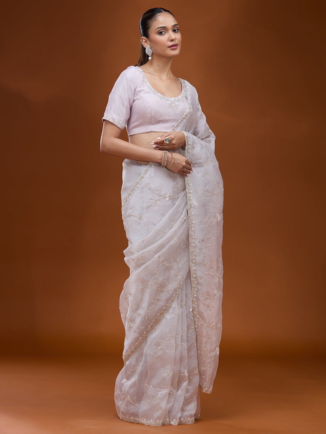 Sky Blue Cutdana Chiffon Saree