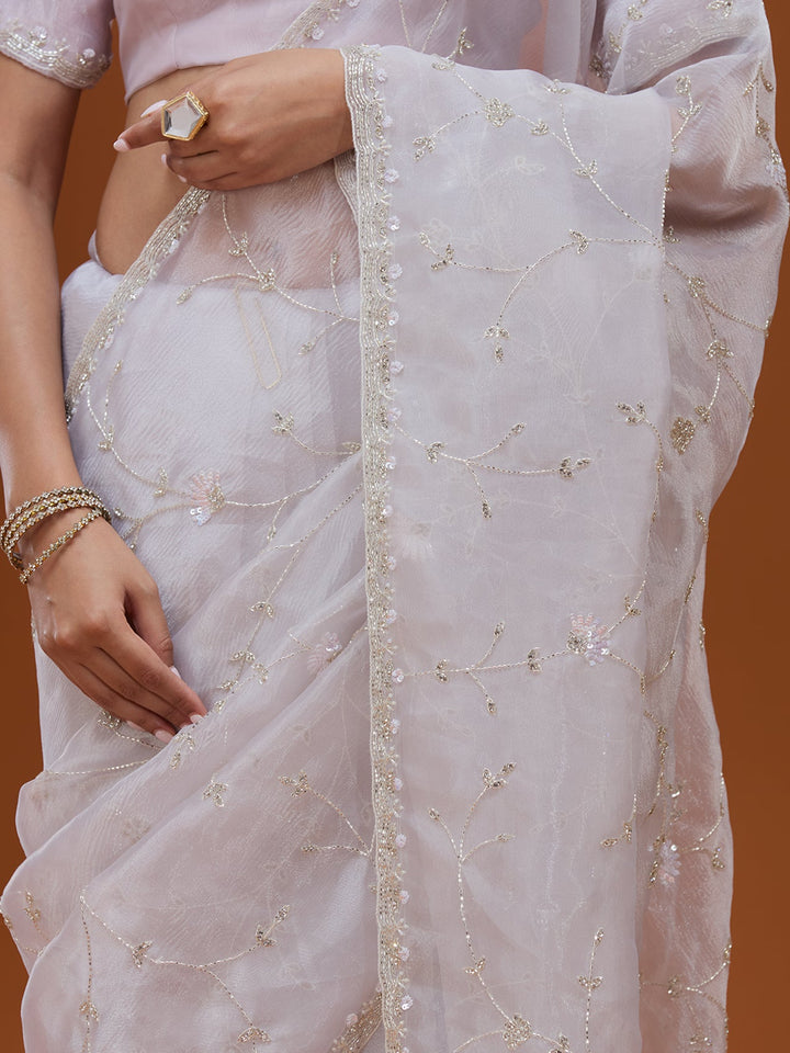 Sky Blue Cutdana Chiffon Saree