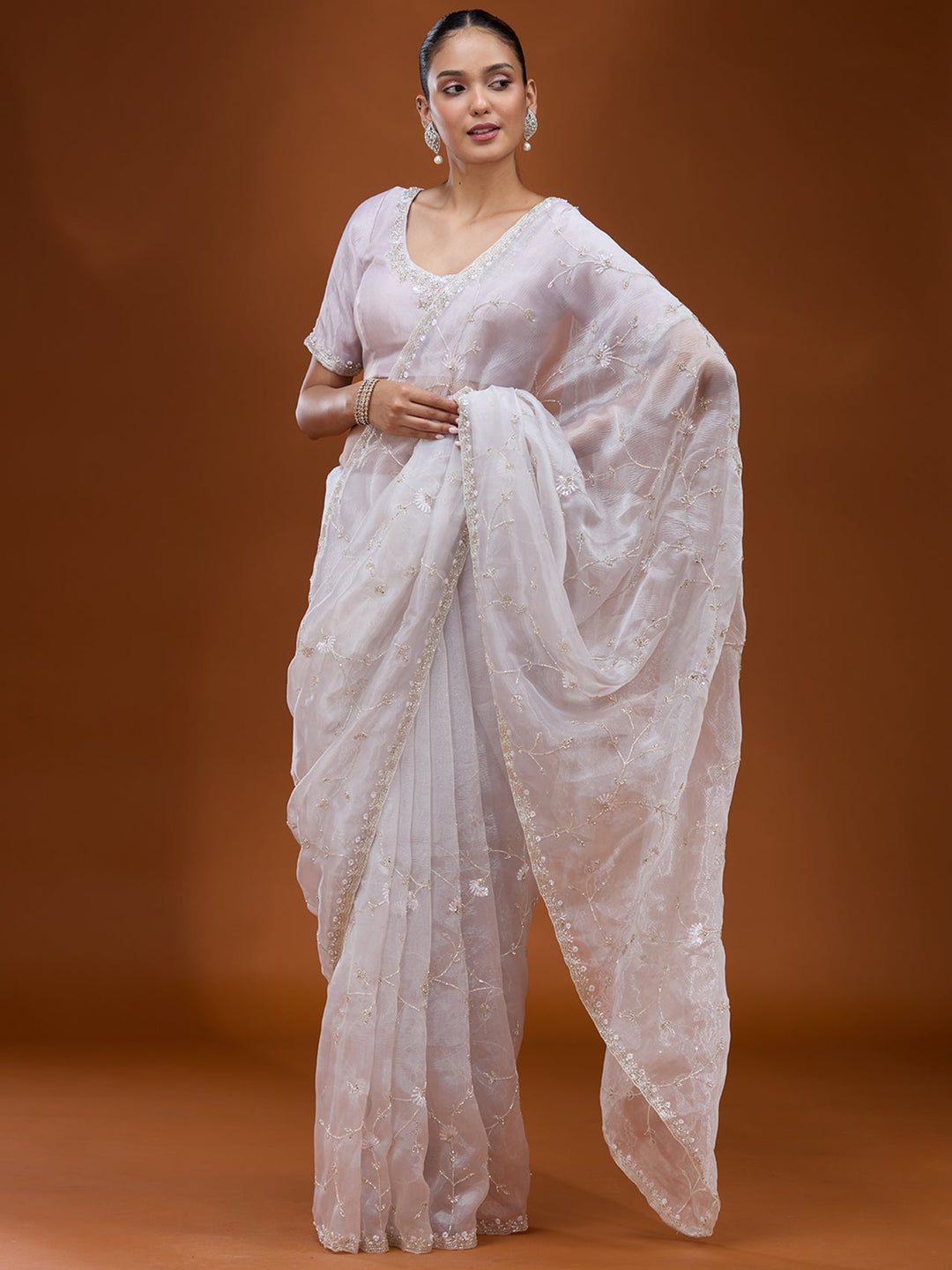 Sky Blue Cutdana Chiffon Saree