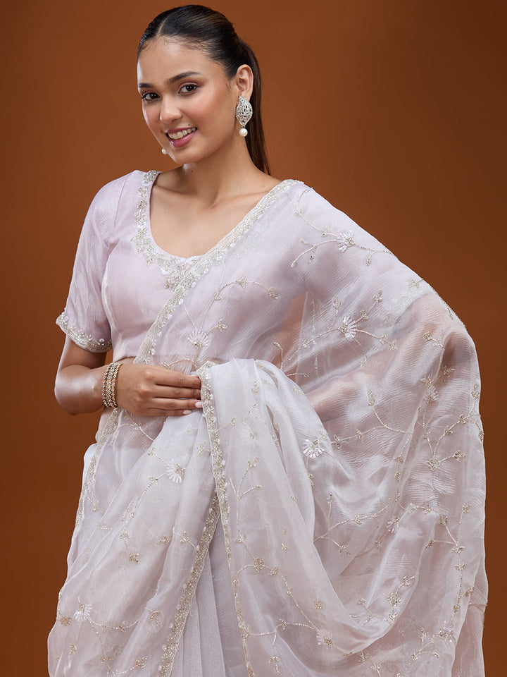 Sky Blue Cutdana Chiffon Saree