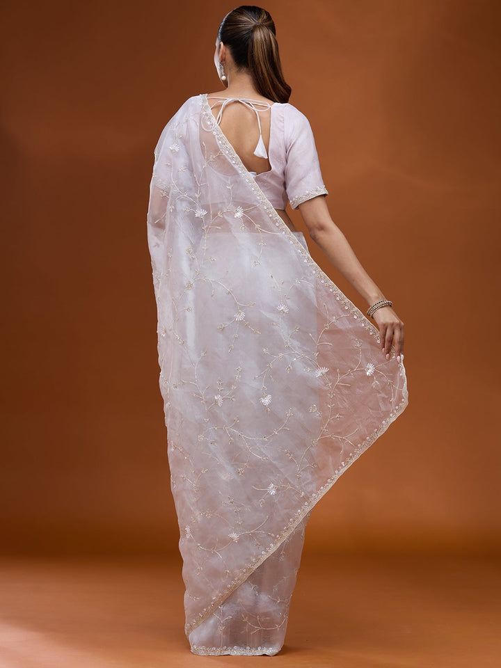 Sky Blue Cutdana Chiffon Saree